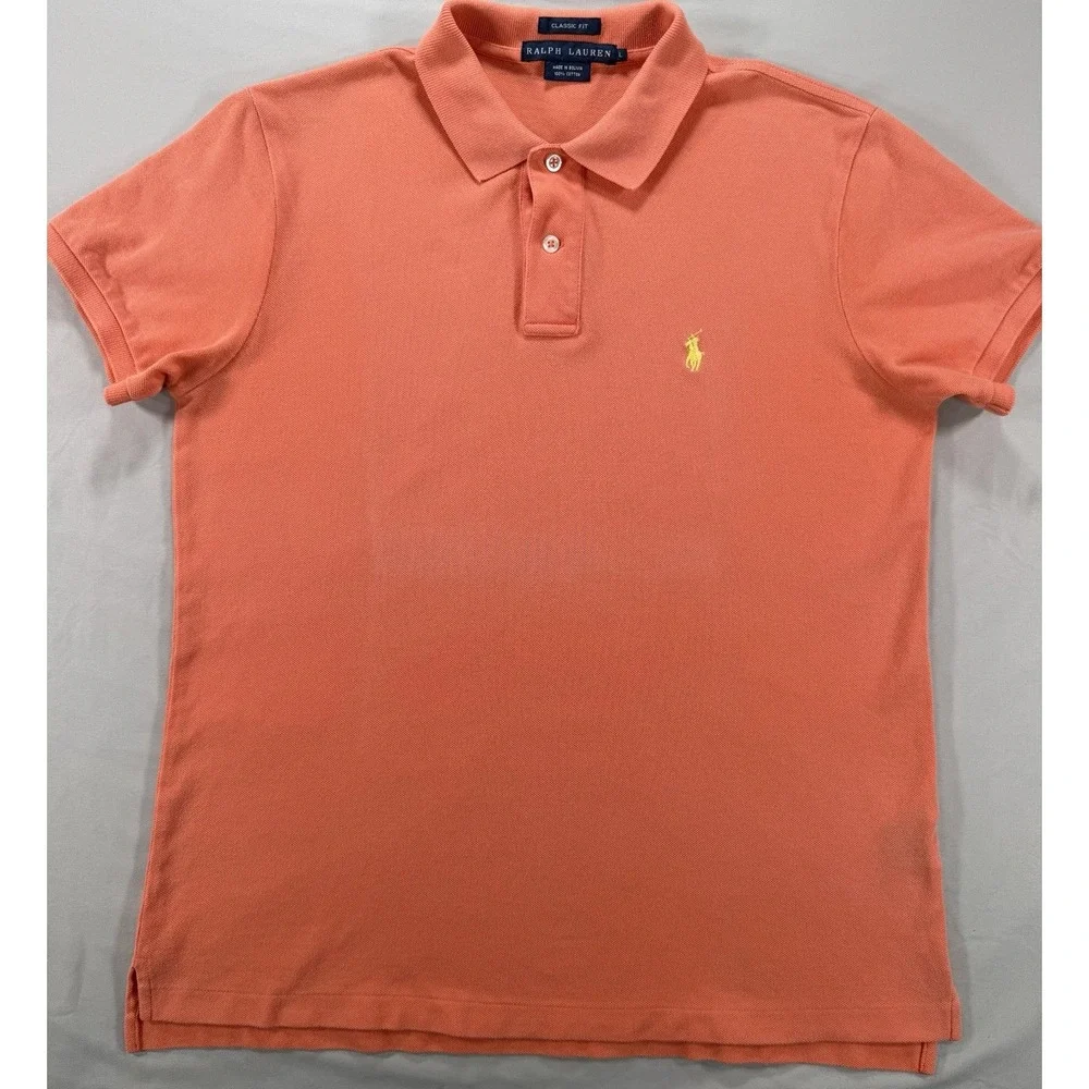 Ralph Lauren Men's L Classic Fit Polo Shirt Orange Short Sleeve Cotton Solid